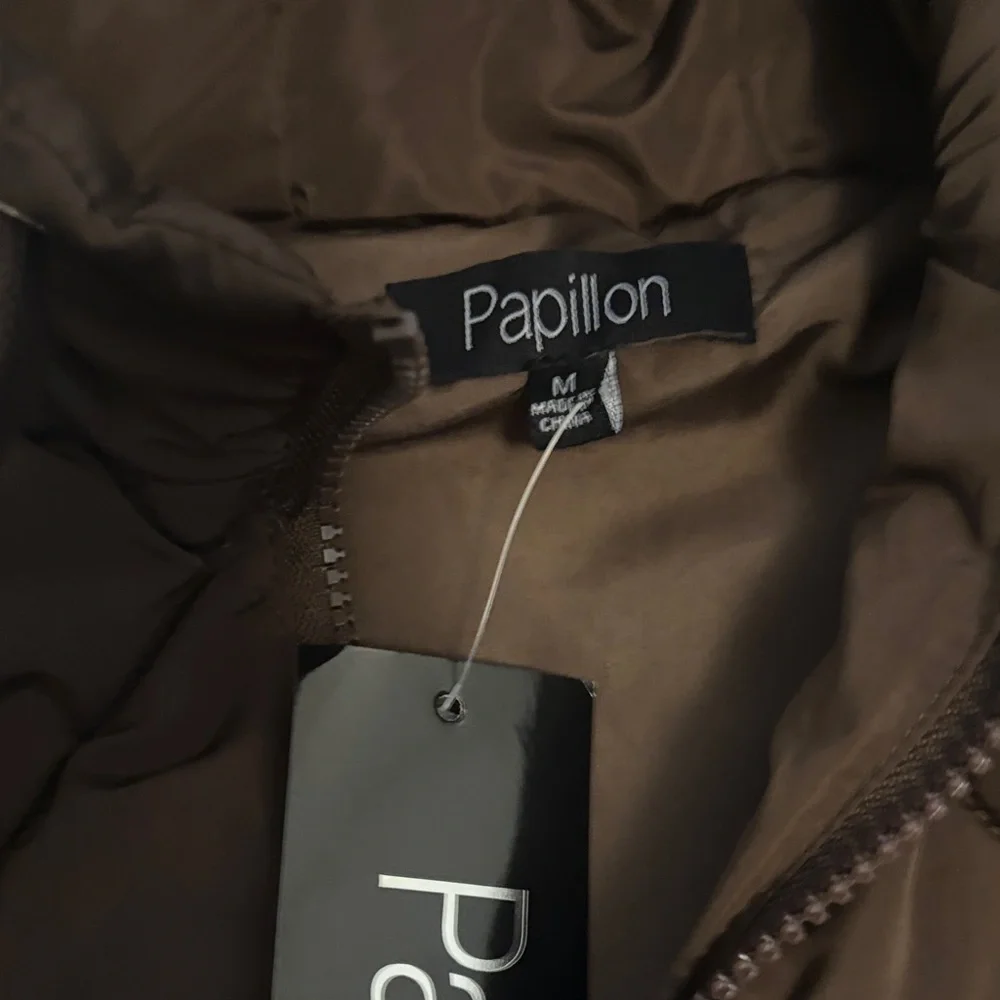 NWT Papillon Women's Chocolate Quilted Hooded Vest - Picture 2 of 7
